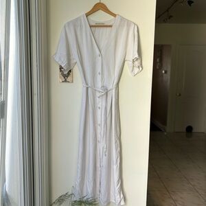 Hand Sewn White Linen Blend Dress